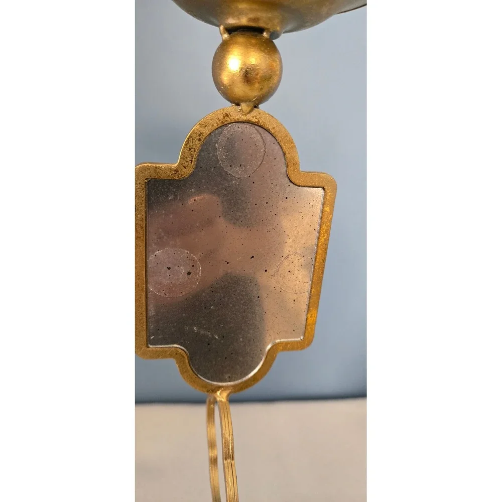 Gold Metal Pillar Candle Holder with Distressed Quatrefoil Mirrors 16.5 ch